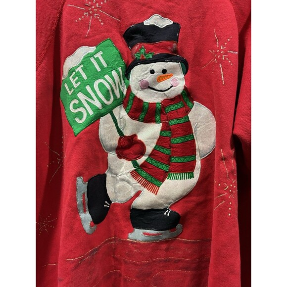 Vintage 90s Let It Snow Snowman Sweatshirt XXLarge Red Made in USA Hanes - Picture 2 of 6
